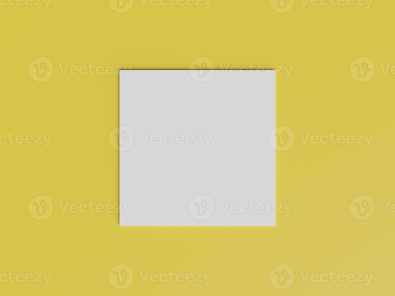 White square shape paper mockup on yellow gold isolated background. Branding presentation template print. Top View. 3D illustration rendering photo