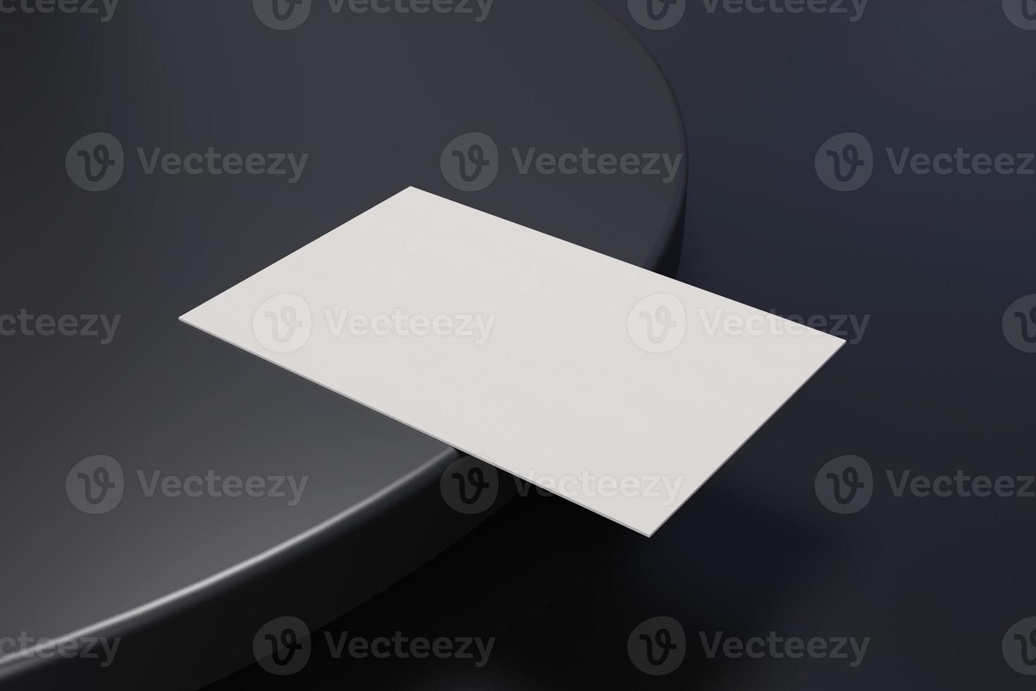 Black and white business card paper mockup template with blank space cover for insert company logo or personal identity on black chromium floor background. Modern concept. 3D illustration render photo