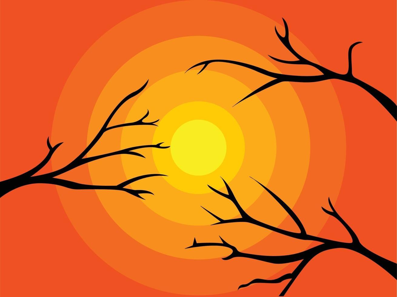 Fondo de ramitas de verano, silueta de un árbol en la puesta de sol vector