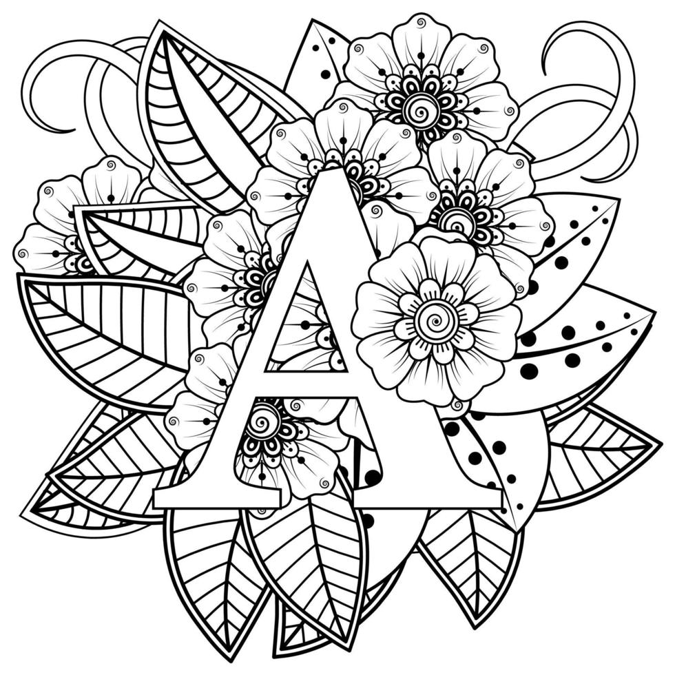 adorno decorativo de flores mehndi en estilo étnico oriental, adorno de doodle, dibujo a mano de contorno. página de libro para colorear. vector