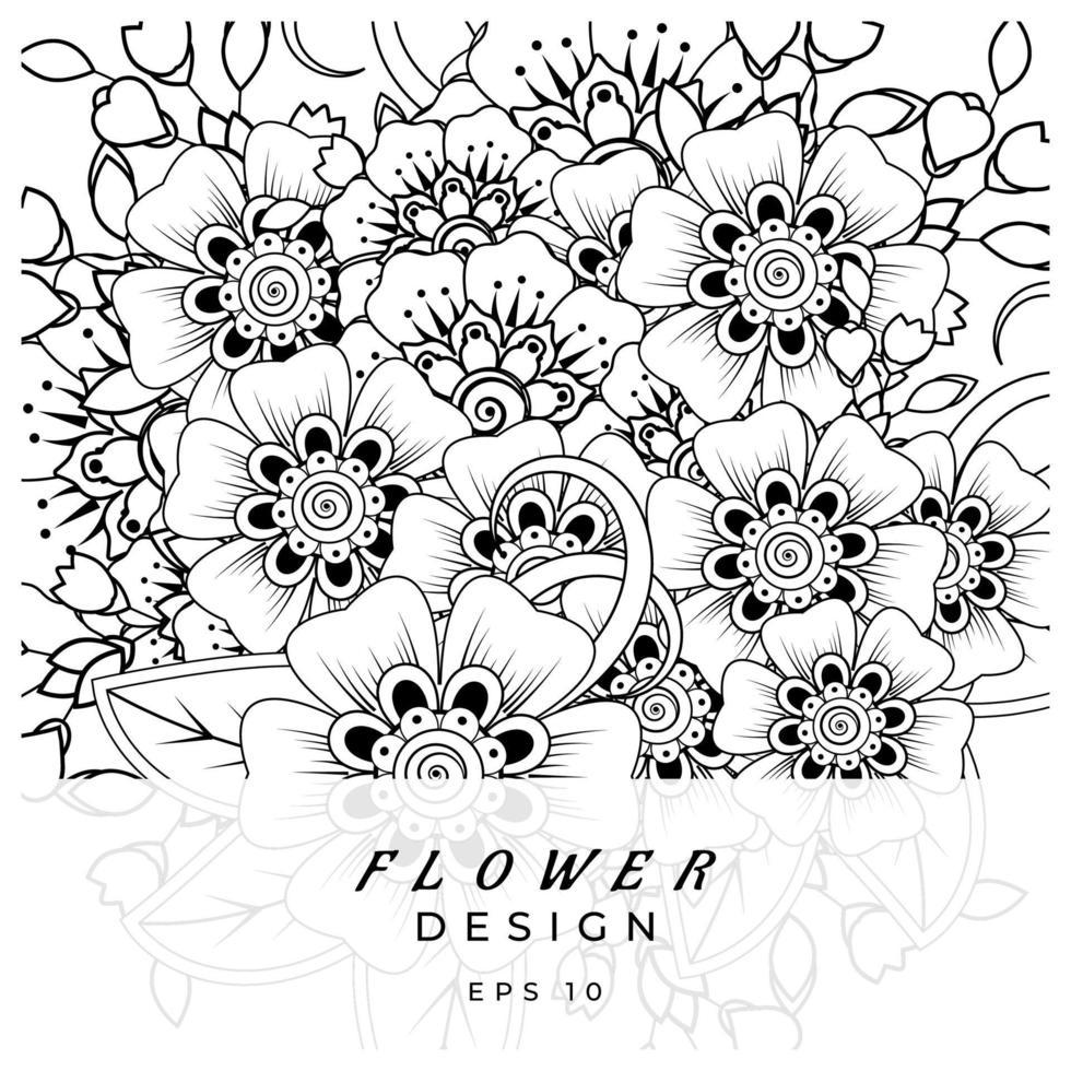 mehndi flower decorative ornament in ethnic oriental style, doodle ornament, outline hand draw. coloring book page. vector