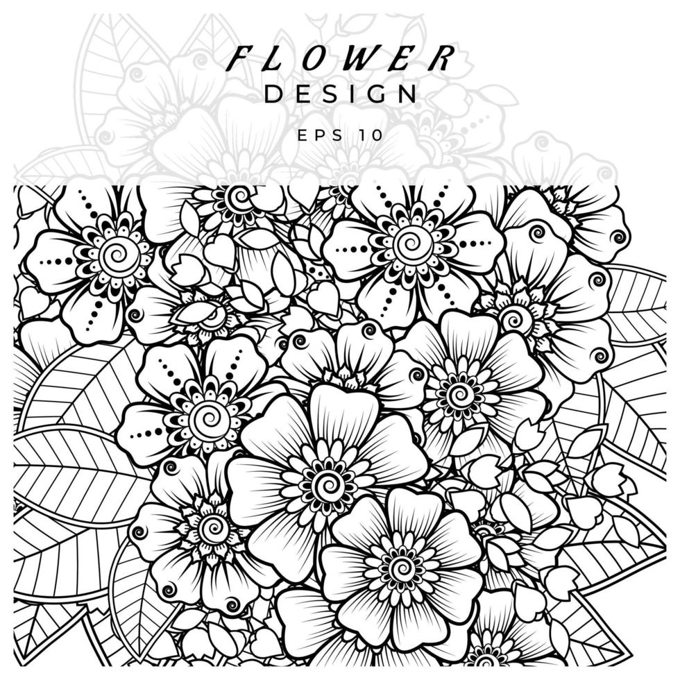 mehndi flower decorative ornament in ethnic oriental style, doodle ornament, outline hand draw. coloring book page. vector