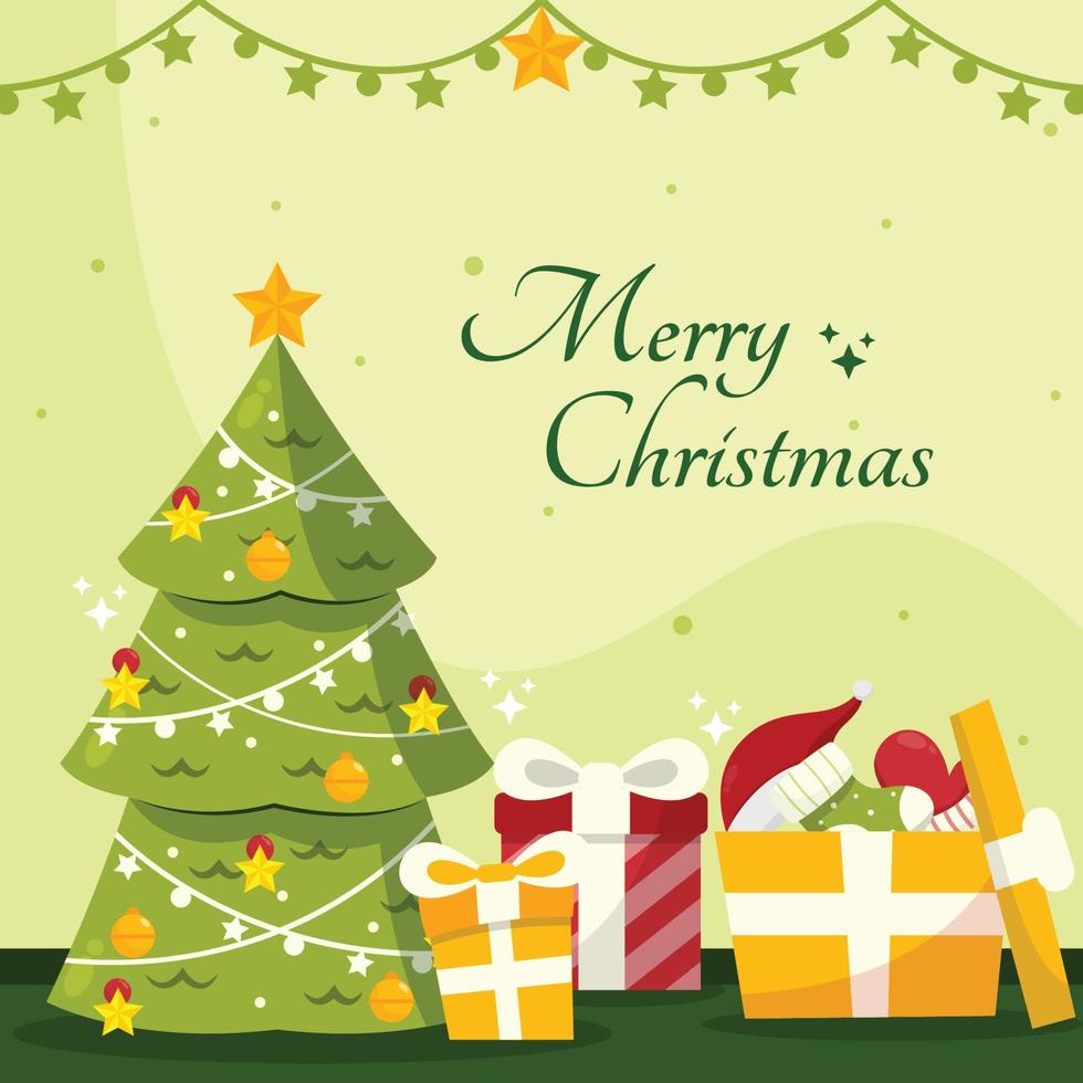 Christmas Tree with Pile of Gifts Background vector