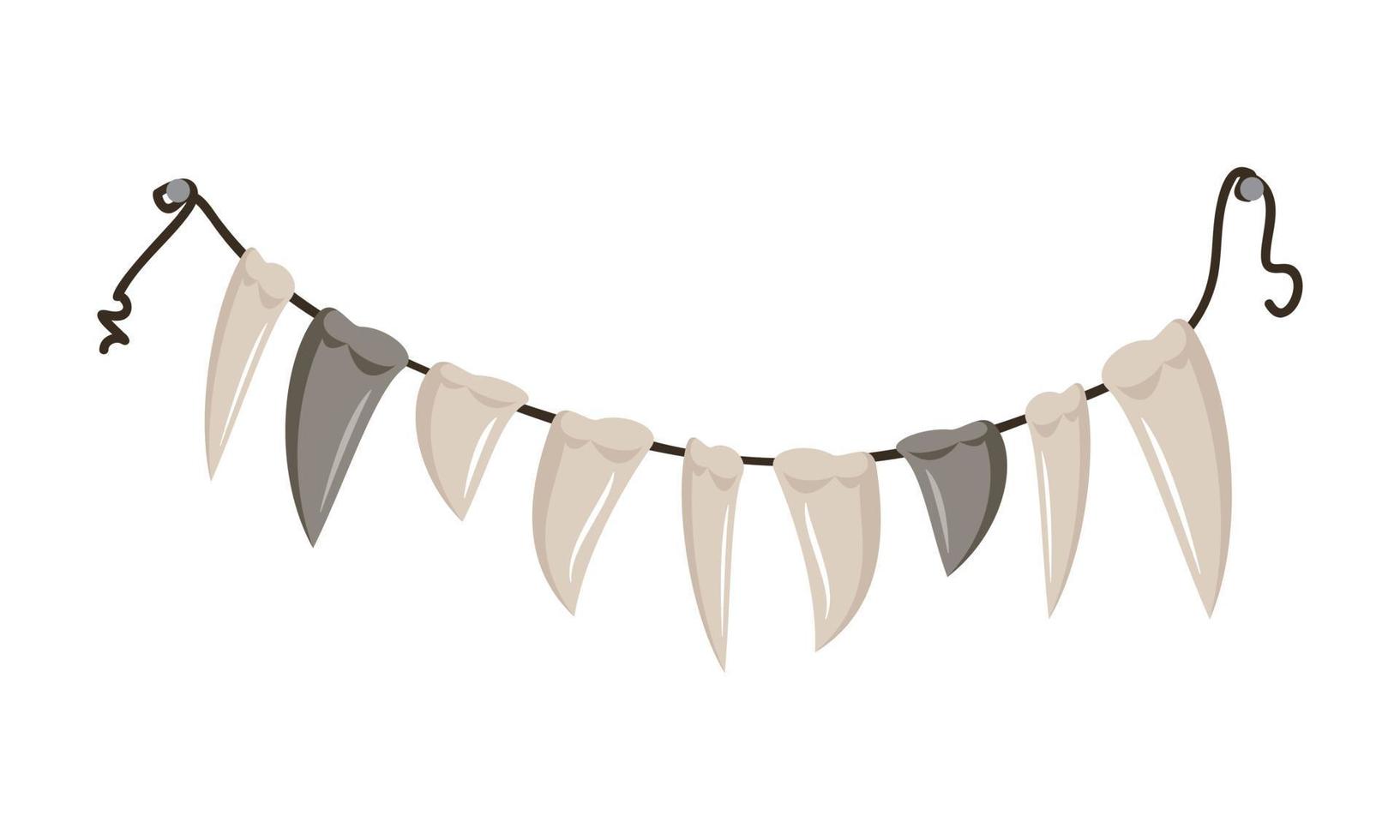 Beads of fangs and teeth hanging from a rope. Halloween party decoration or necklace vector