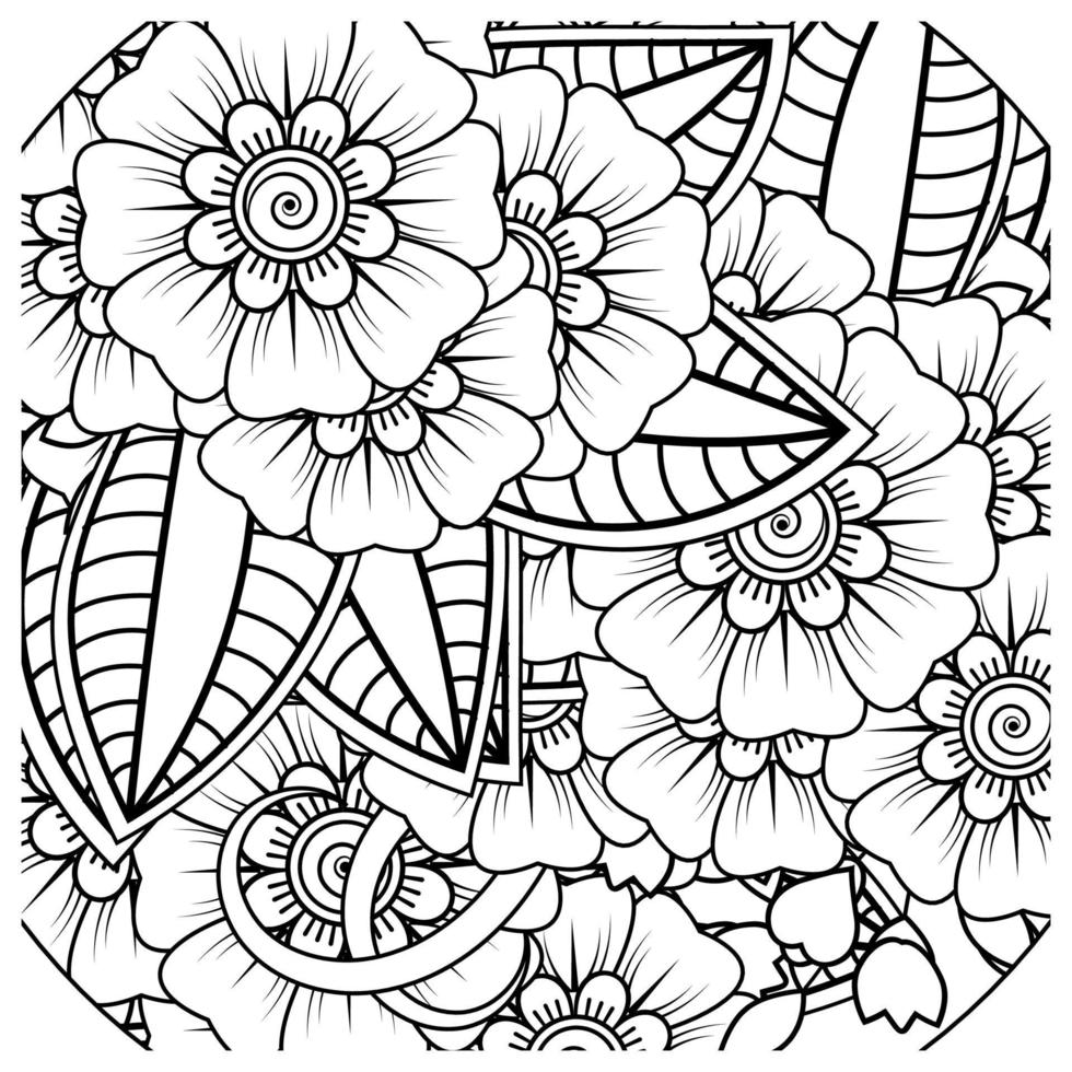 mehndi flower decorative ornament in ethnic oriental style, doodle ornament, outline hand draw. coloring book page. vector