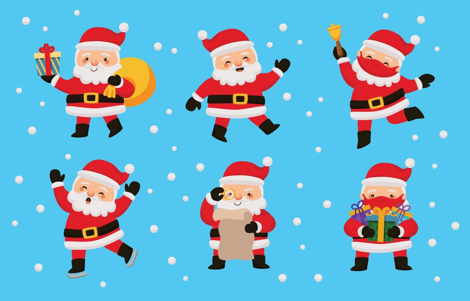 Cute Santa Claus Hand Drawn Character Collection vector