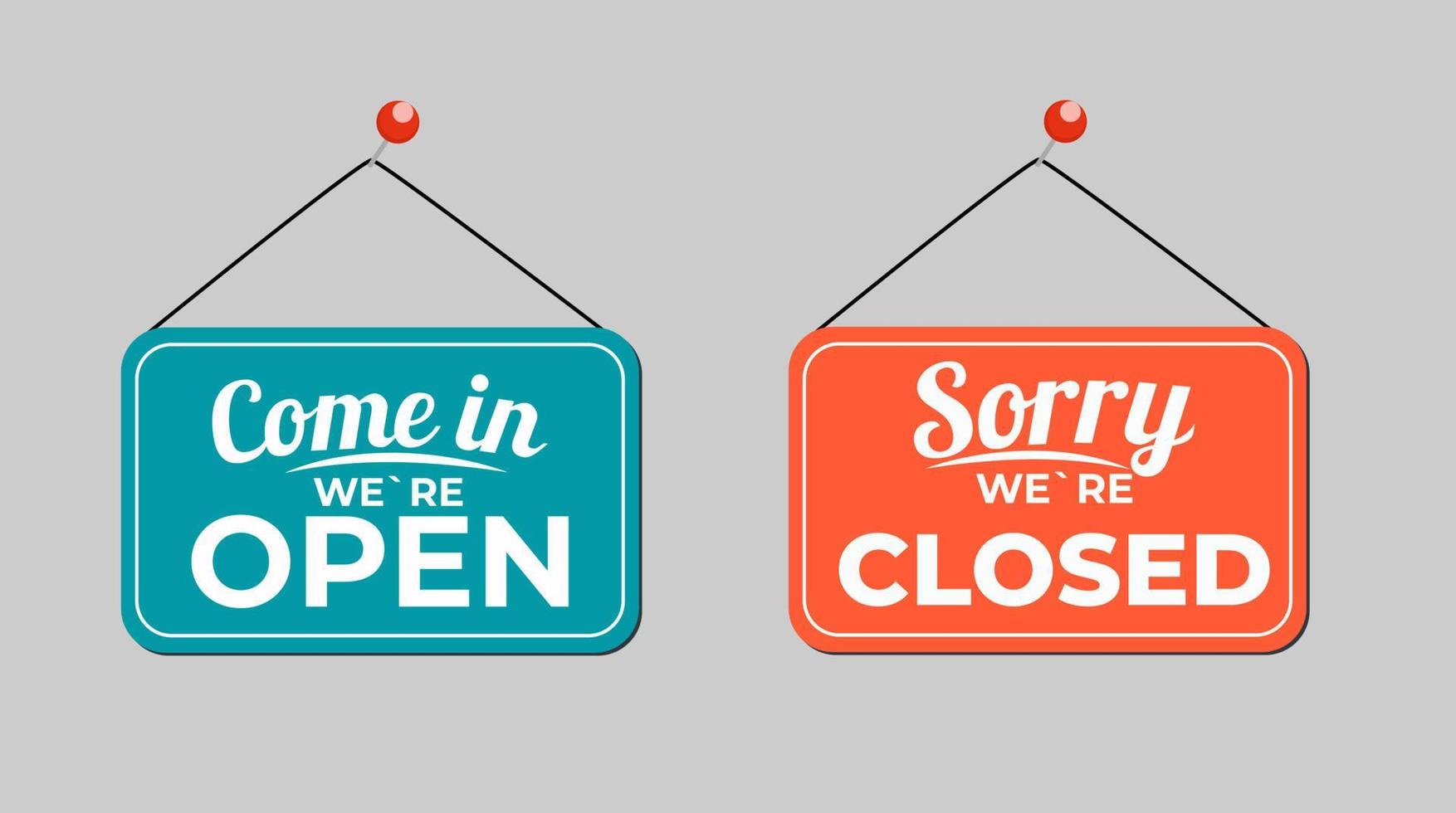 Come in We Are Open, Sorry We re Closed Icon Sign Set Vector Illustration