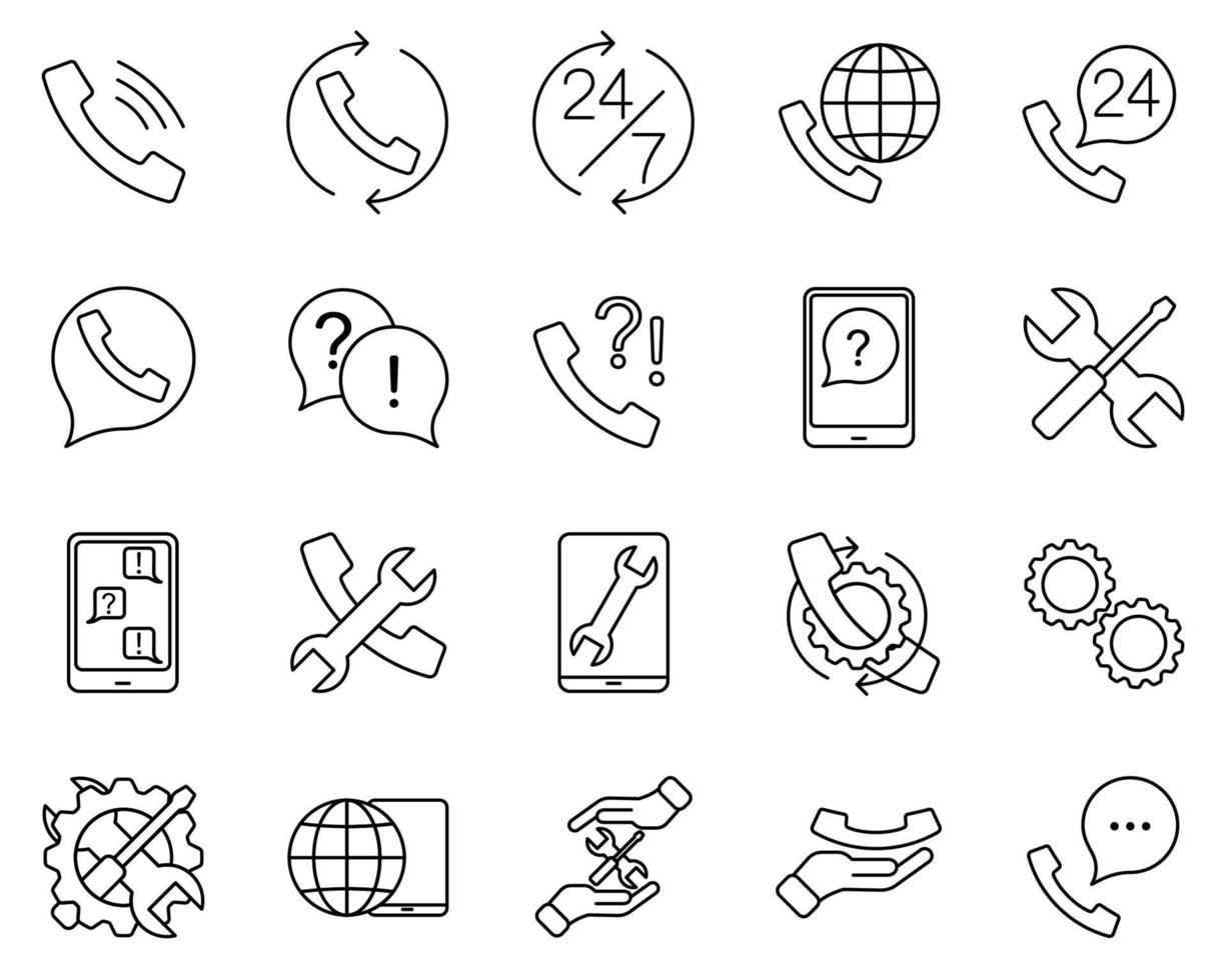 WebSupport simple line flat icon collection set. Call us concept. Vector illustration