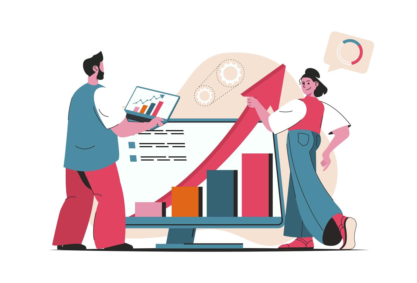 Sales performance concept isolated. Finance analysis, profit growth, sales increase. People scene in flat cartoon design. Vector illustration for blogging, website, mobile app, promotional materials.