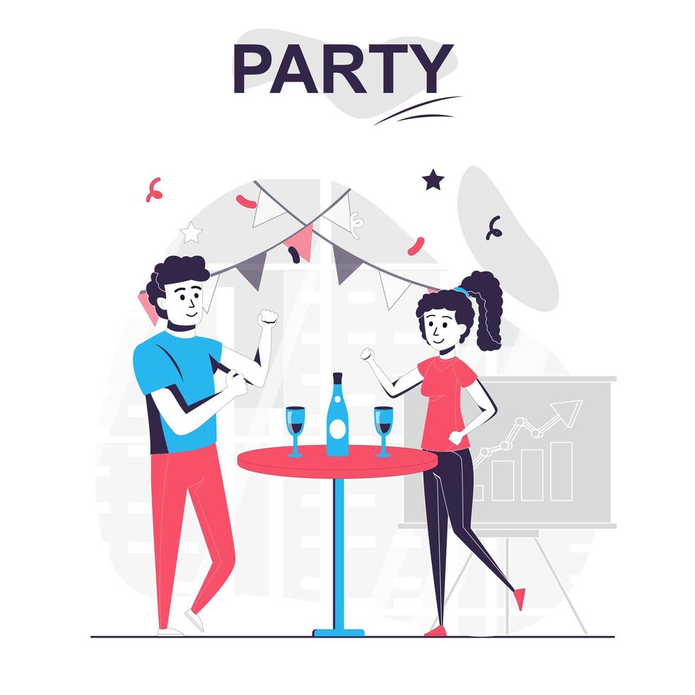 Party isolated cartoon concept. Colleagues celebrate corporate holiday, drink and have fun, people scene in flat design. Vector illustration for blogging, website, mobile app, promotional materials.