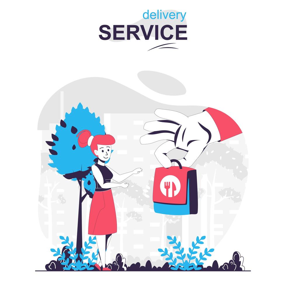 Delivery service isolated cartoon concept. Woman receiving order from courier, fast shipping people scene in flat design. Vector illustration for blogging, website, mobile app, promotional materials.