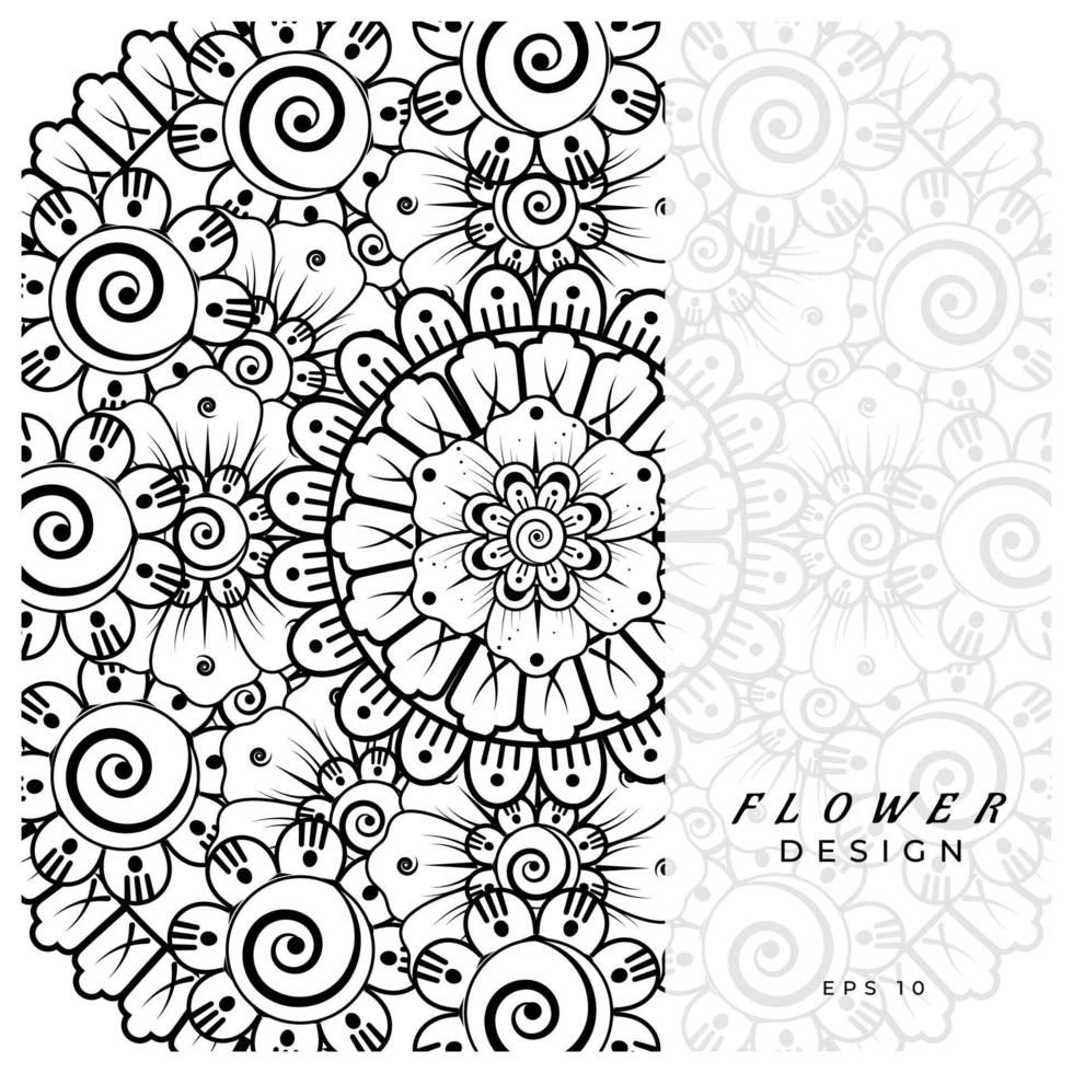 adorno decorativo de flores mehndi en estilo étnico oriental, adorno de doodle, dibujo a mano de contorno. página de libro para colorear. vector