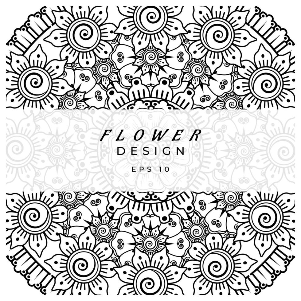 adorno decorativo de flores mehndi en estilo étnico oriental, adorno de doodle, dibujo a mano de contorno. página de libro para colorear. vector