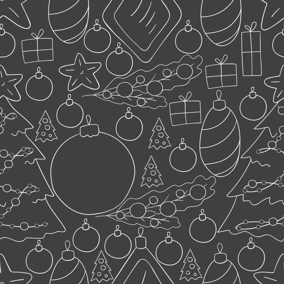 patrón en estilo de dibujo a mano. patrón de vector transparente con estrellas, adornos para árboles de Navidad. Se puede utilizar para telas, embalajes, envoltorios, etc.