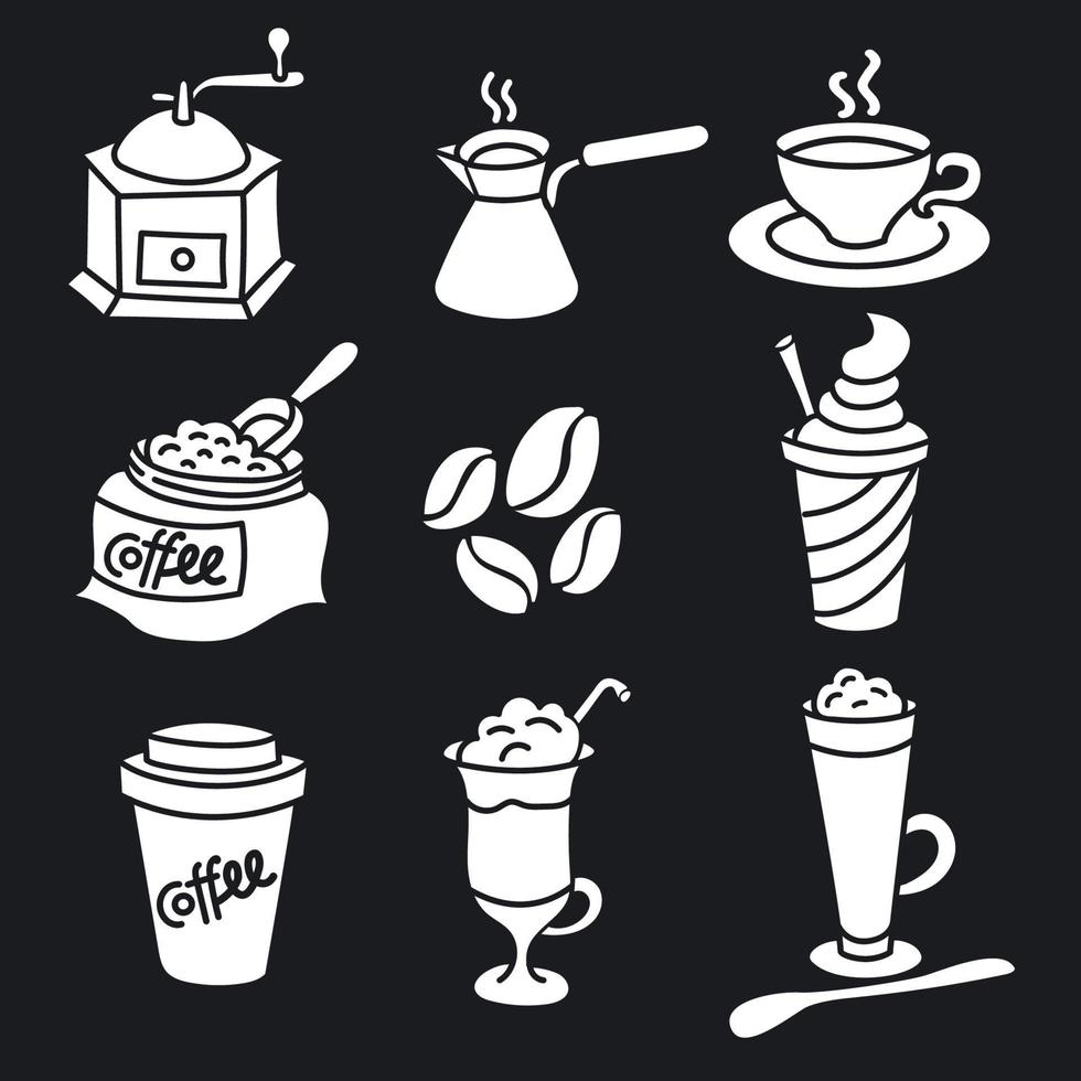 Conjunto de iconos y signos de bebidas de café vector