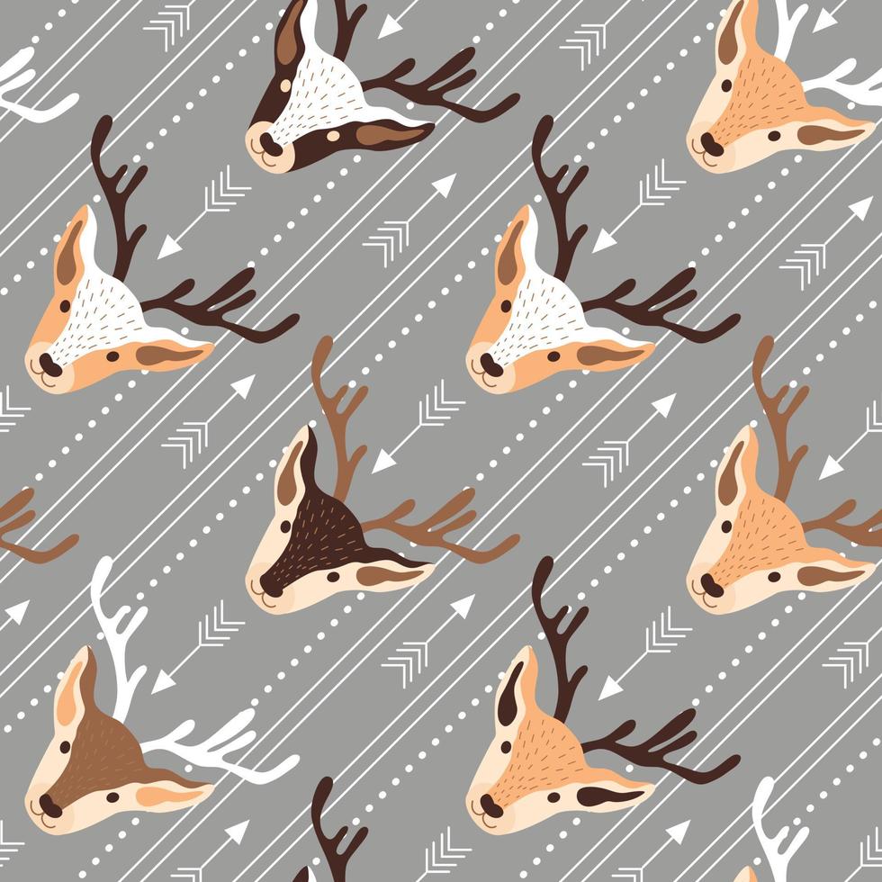 festive Christmas pattern with heads of reindeers and ornaments vector