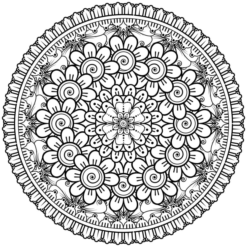 Circular pattern in the form of mandala with flower for henna, mehndi, tattoo, decoration. vector