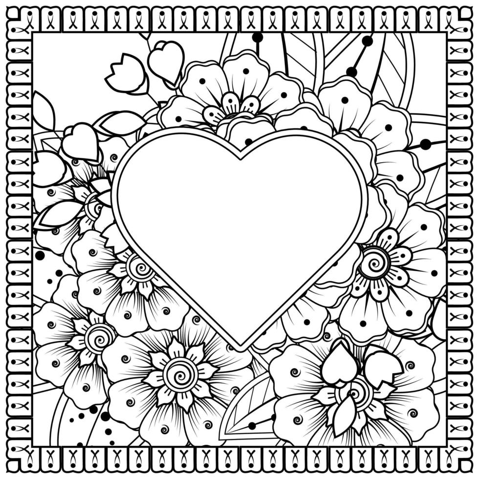 Outline square flower pattern in mehndi style for coloring book page vector