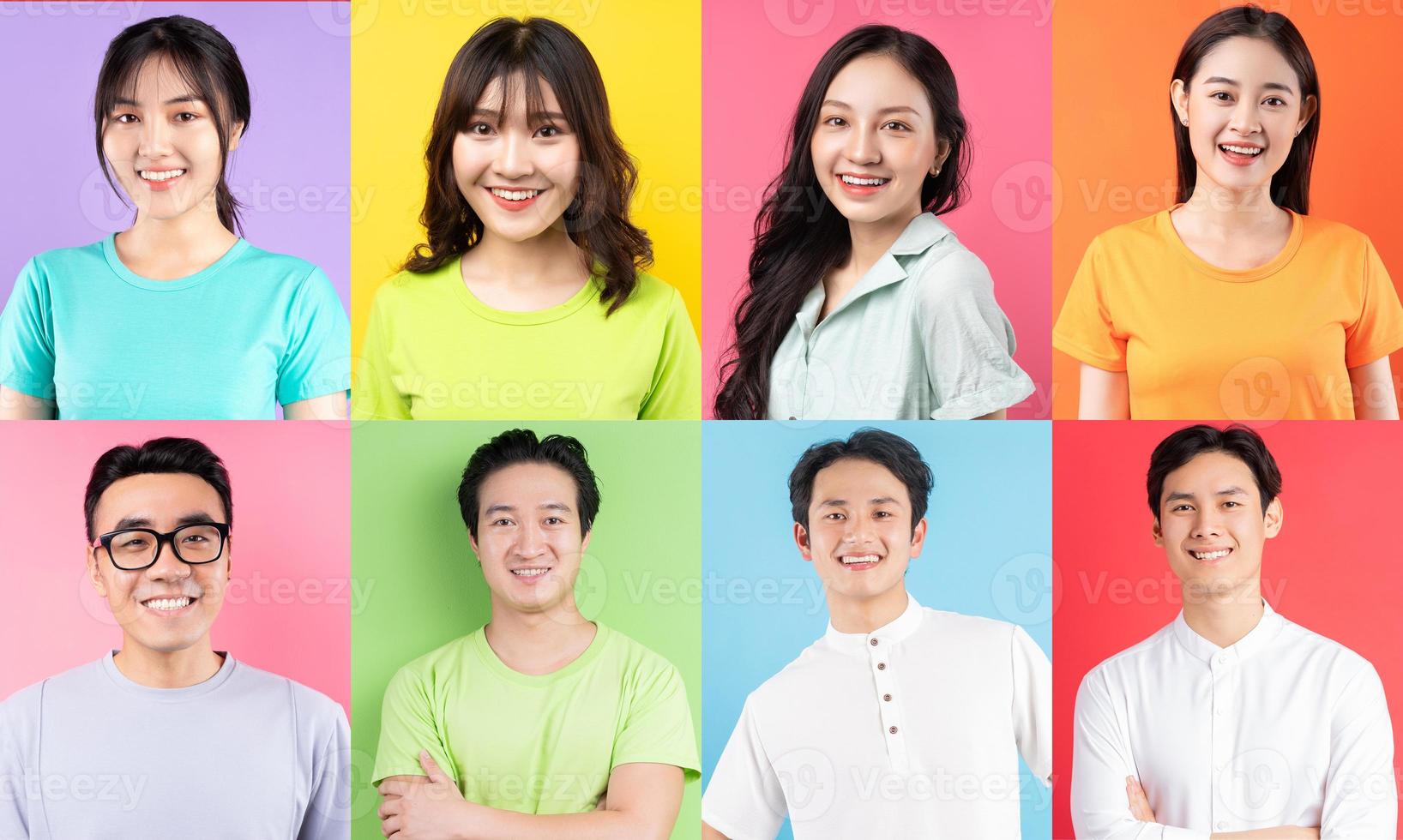 Photo collage of cheerful Asian young people