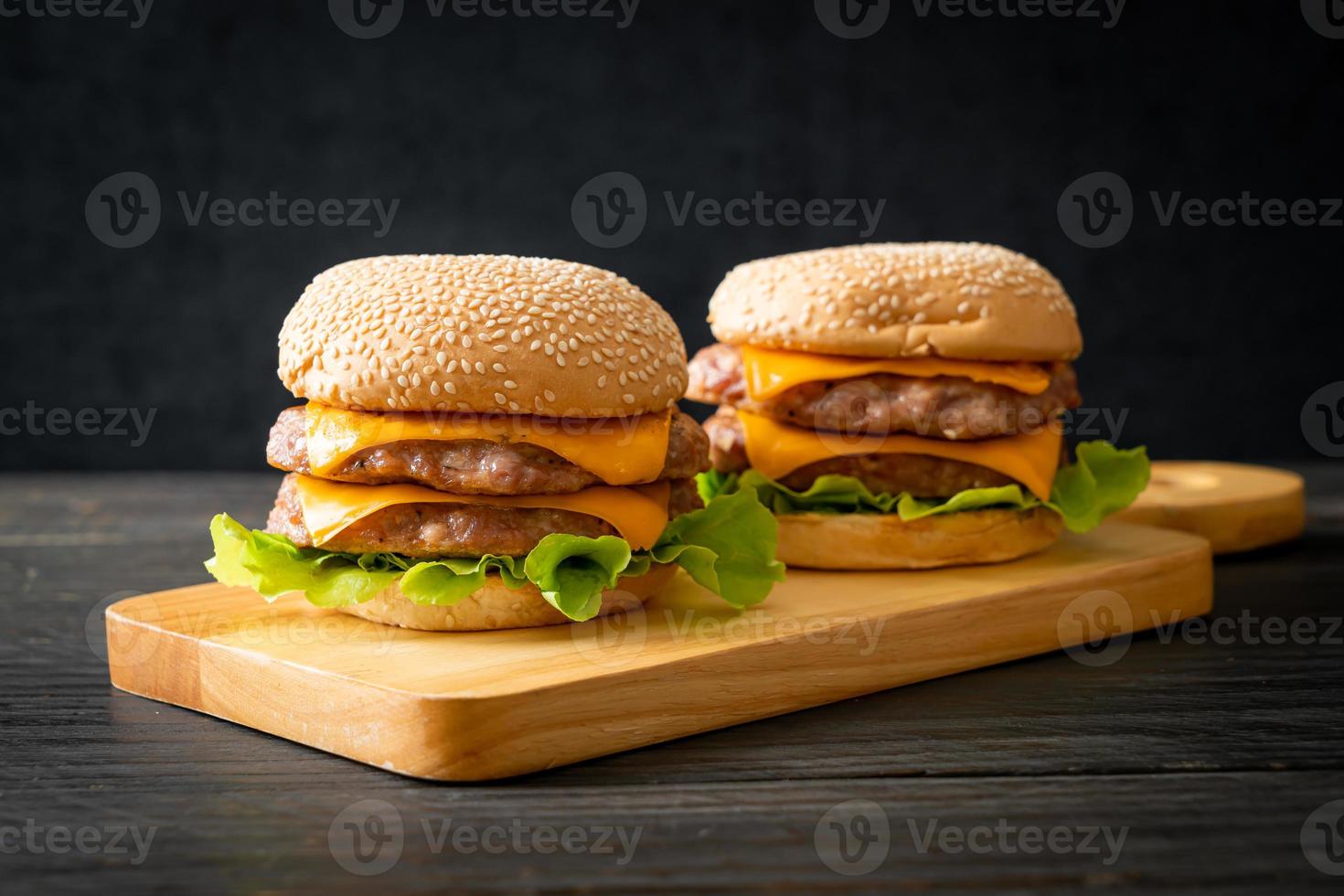 pork hamburger or pork burger with cheese photo