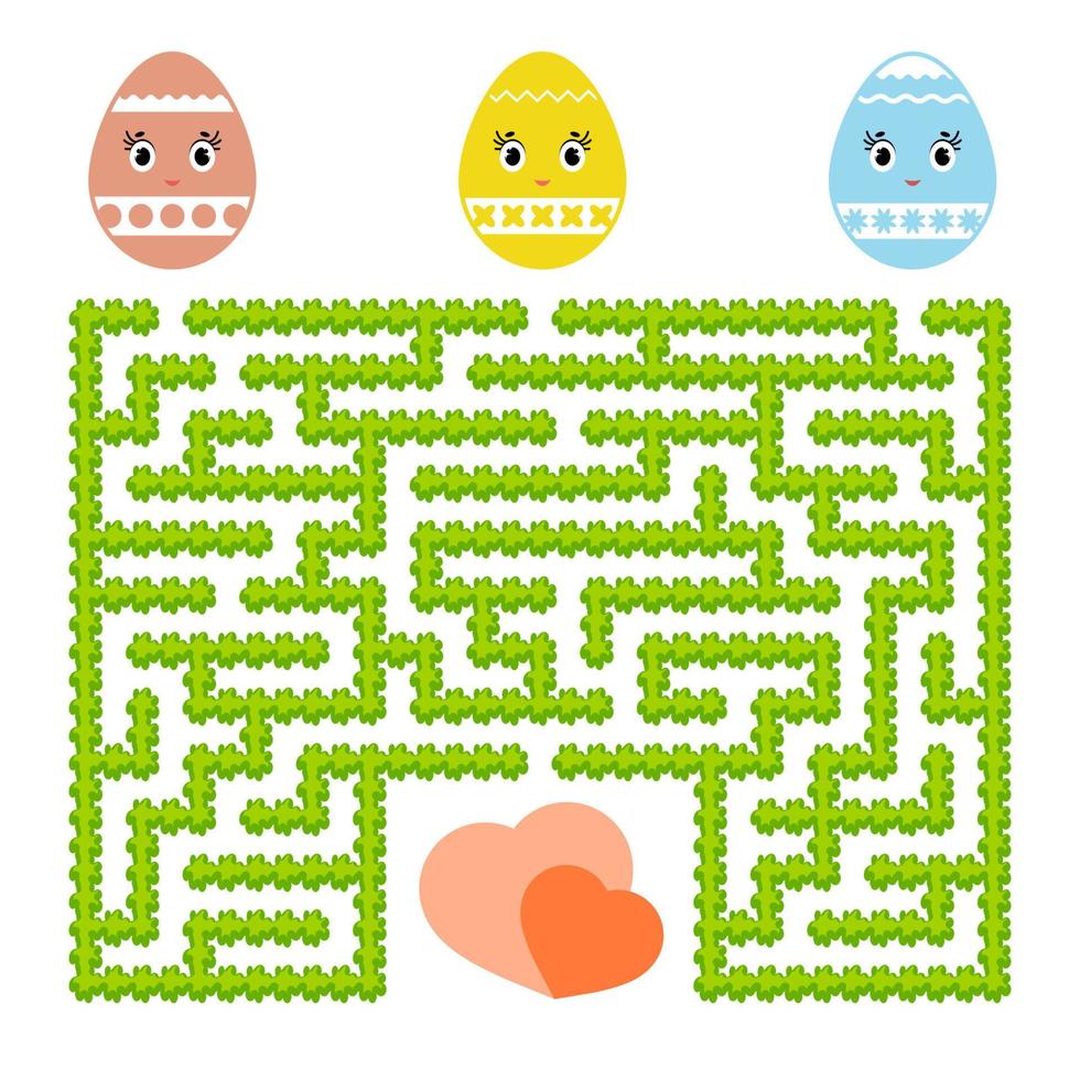 Color abstract labyrinth. Kids worksheets. Activity page. Game puzzle for children. Cute egg toon, the way to the heart, holiday, Easter, garden. Maze conundrum. Vector illustration.