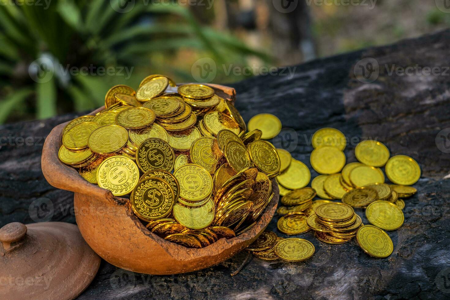 moneda de oro en frasco del tesoro roto foto