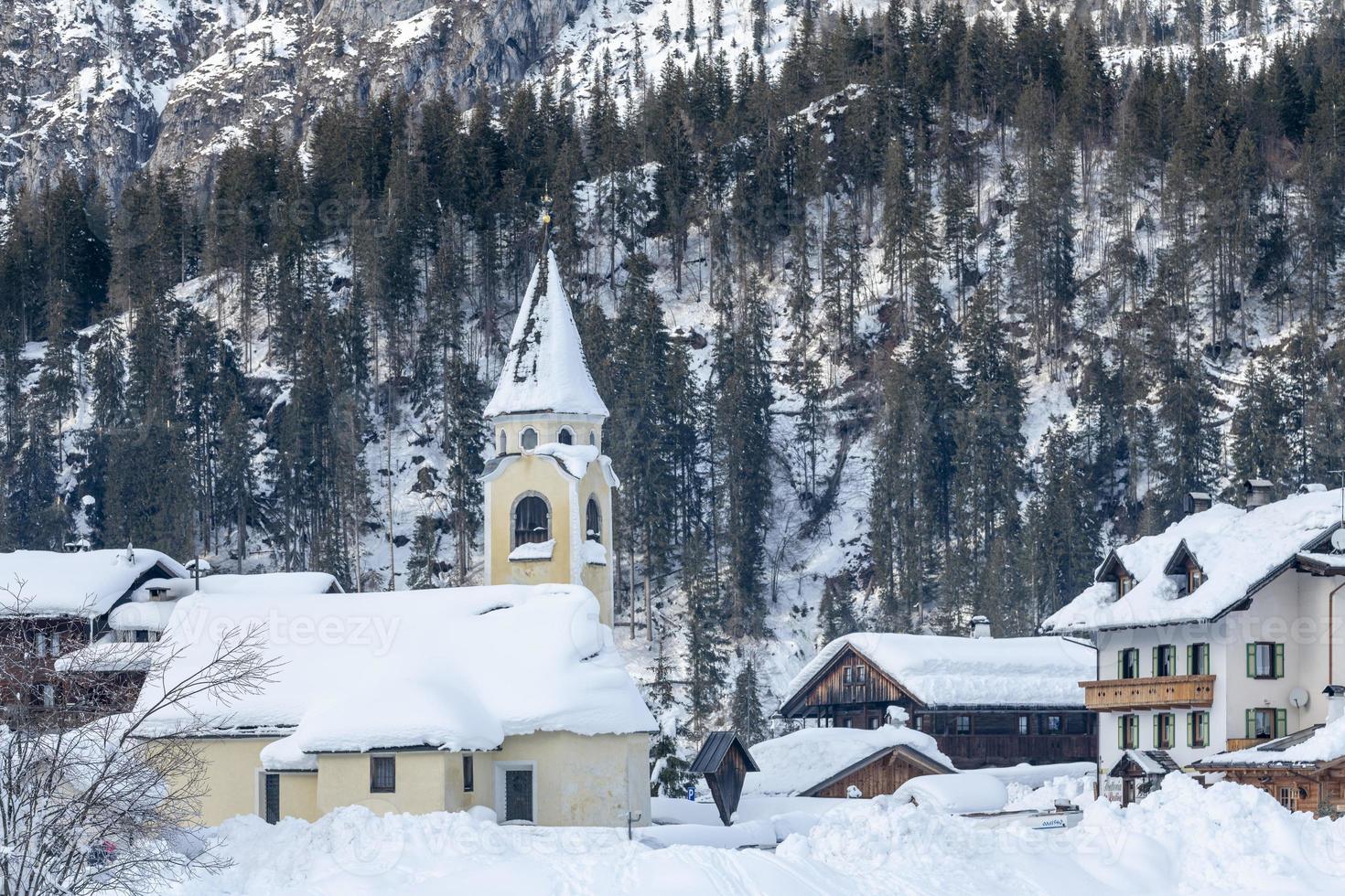 After the snowfall. Last lights of the twilight in Sappada. Magic of the Dolomites photo