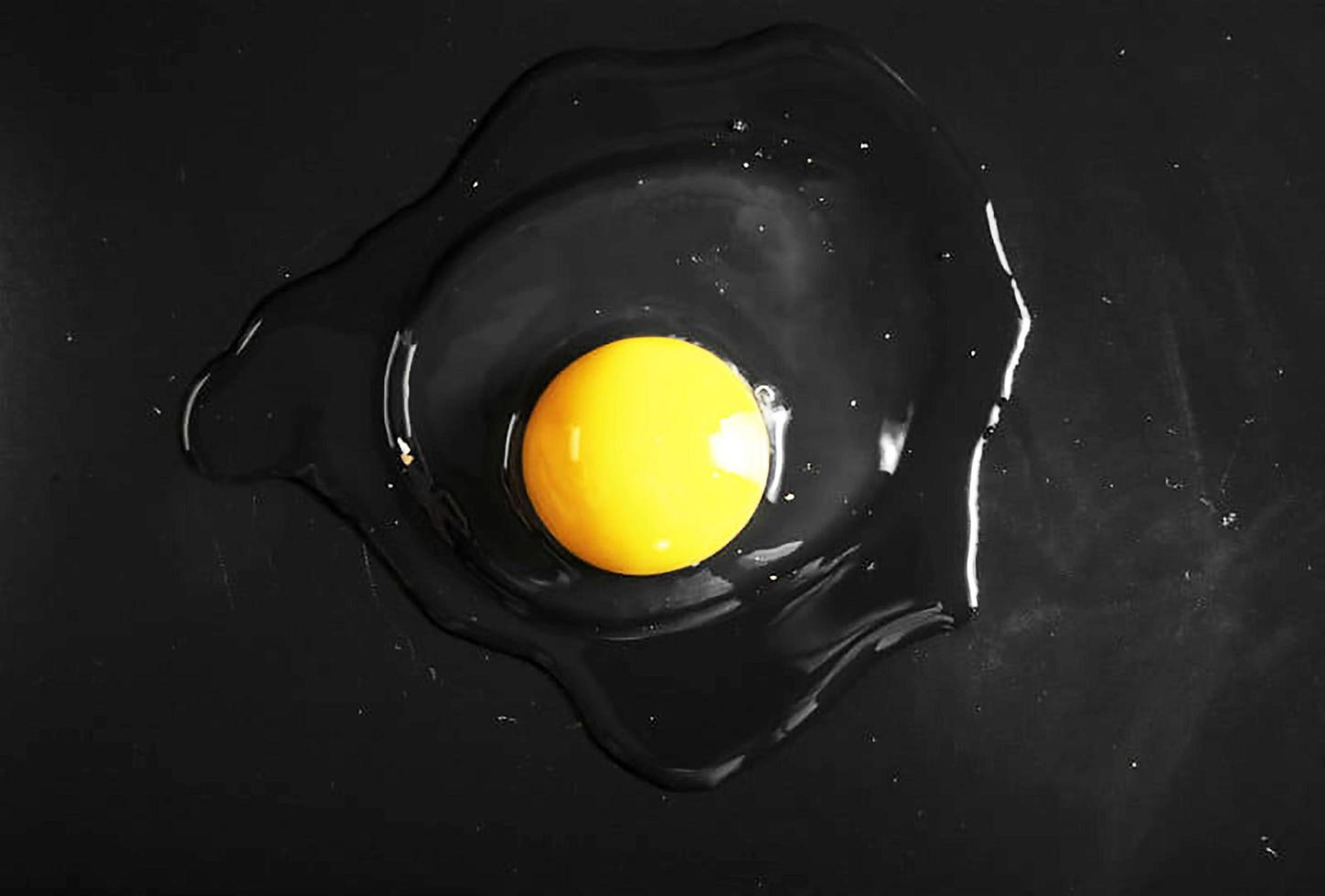 Chicken egg broken on a dark stone photo