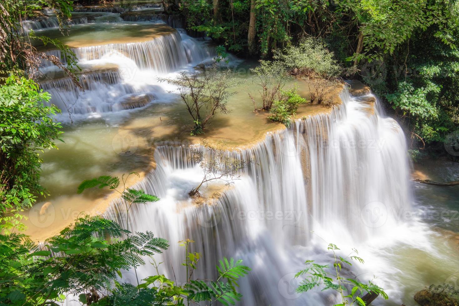 Viewpoint of Huay Mae Khamin waterfall in fourth floor on rainy season at Srinakarin national park photo