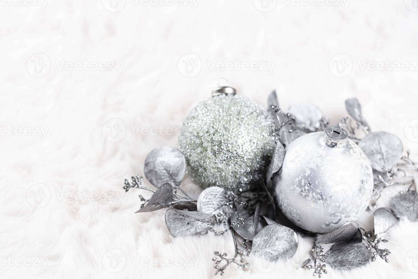 Golden christmas balls with wool background photo