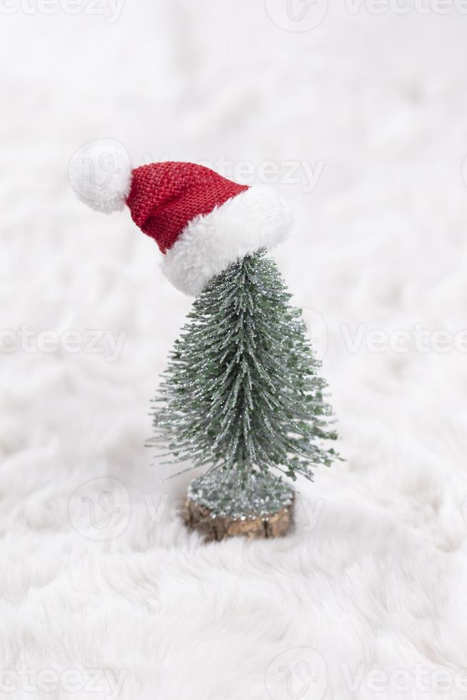 Christmas little trees and wool background photo