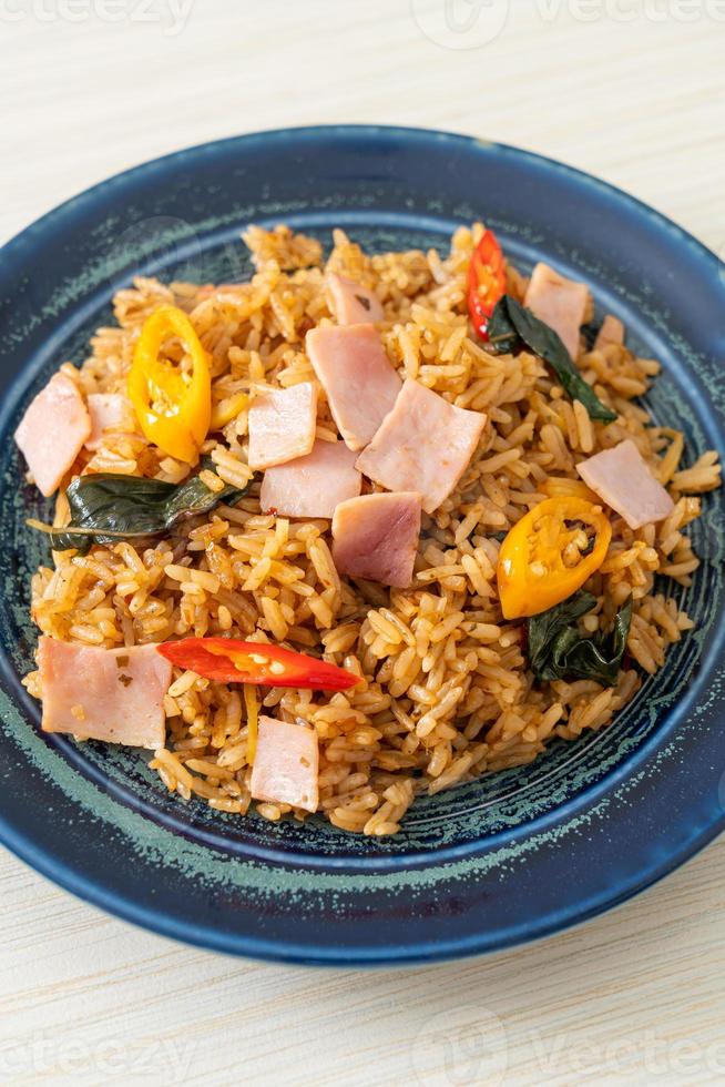 ham fried rice with herbs and spices photo