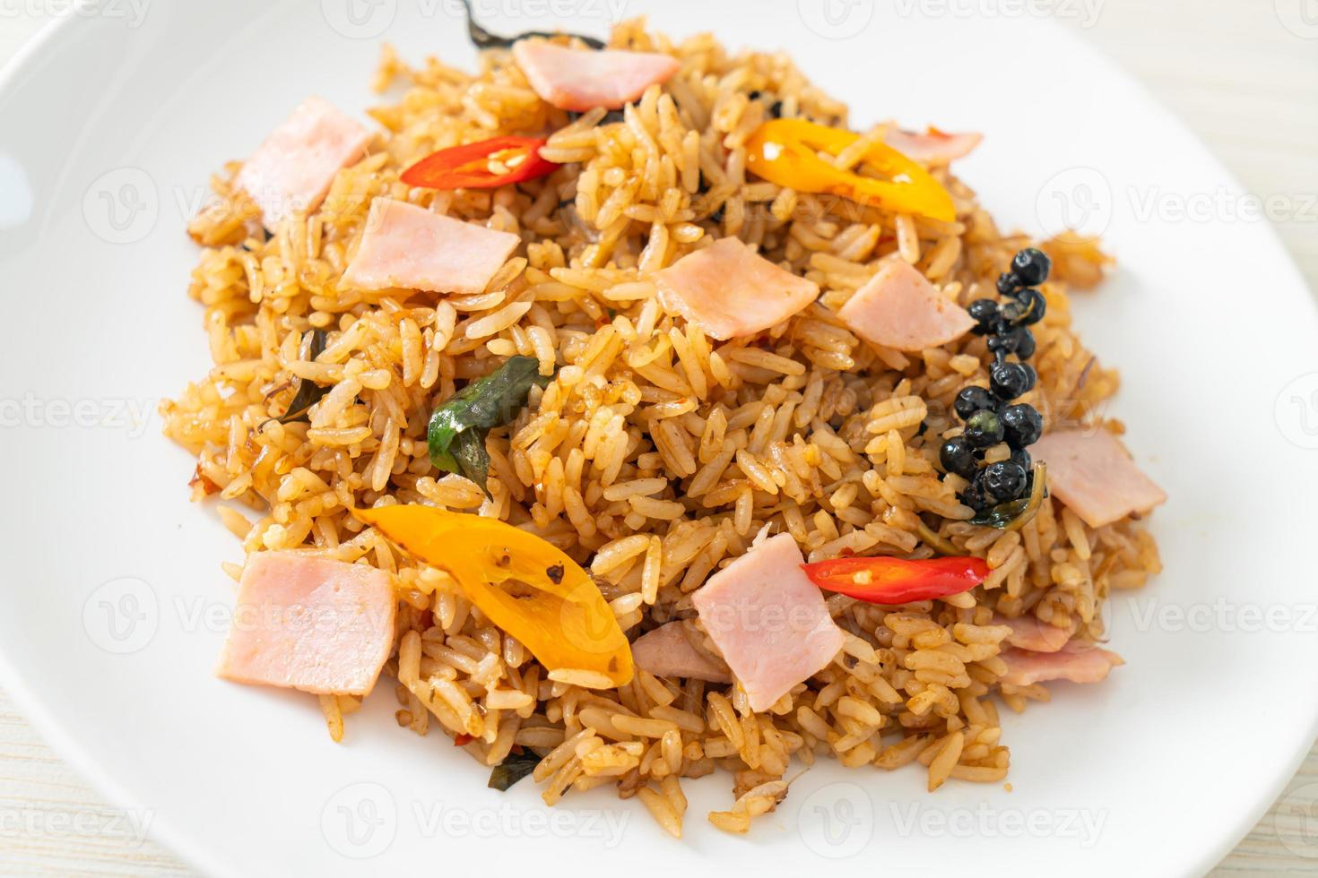 ham fried rice with herbs and spices photo