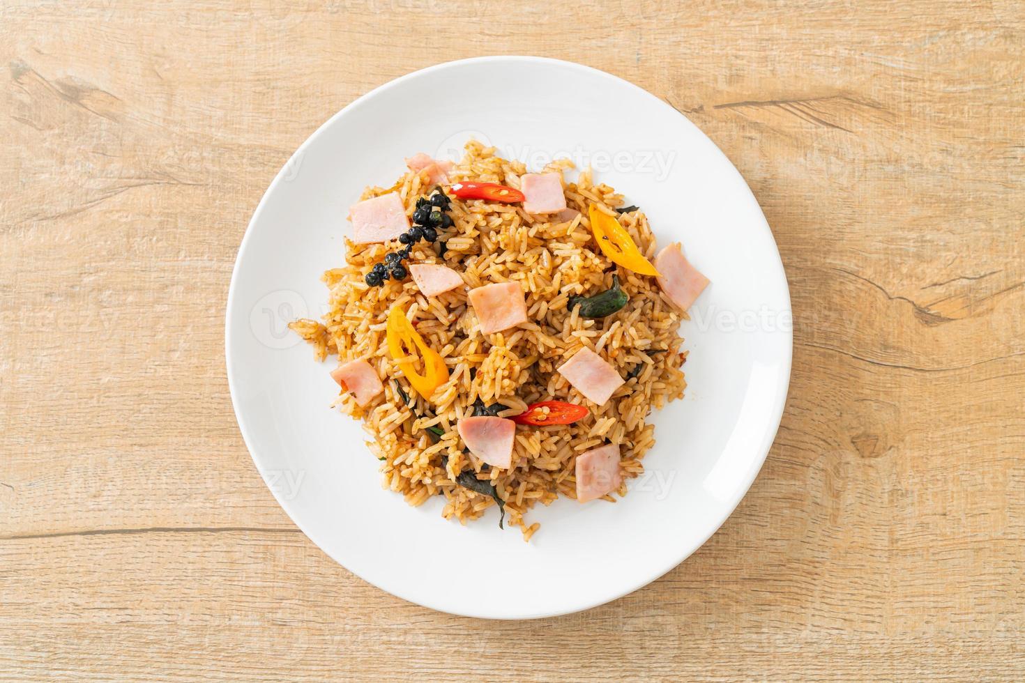 ham fried rice with herbs and spices photo