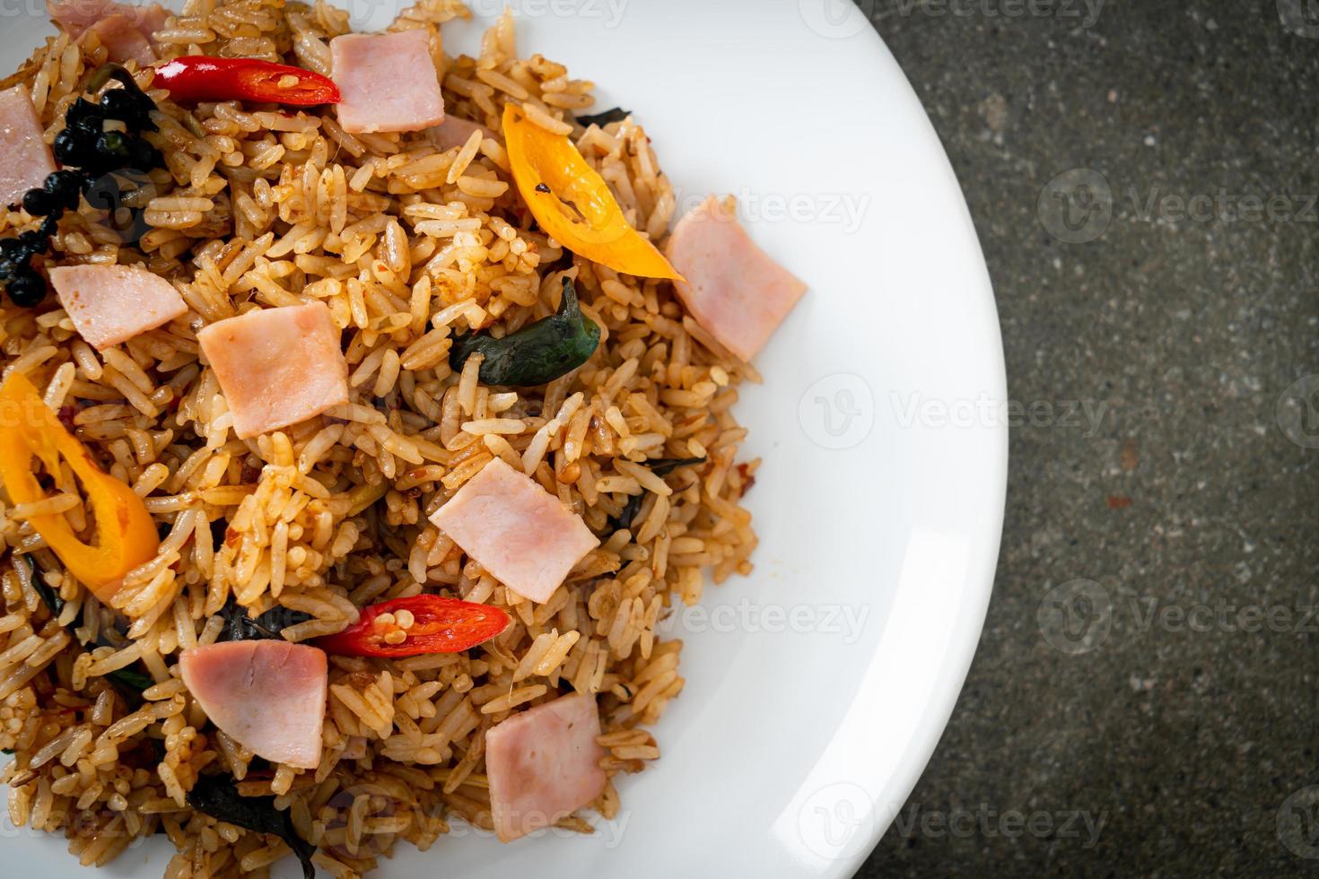ham fried rice with herbs and spices photo