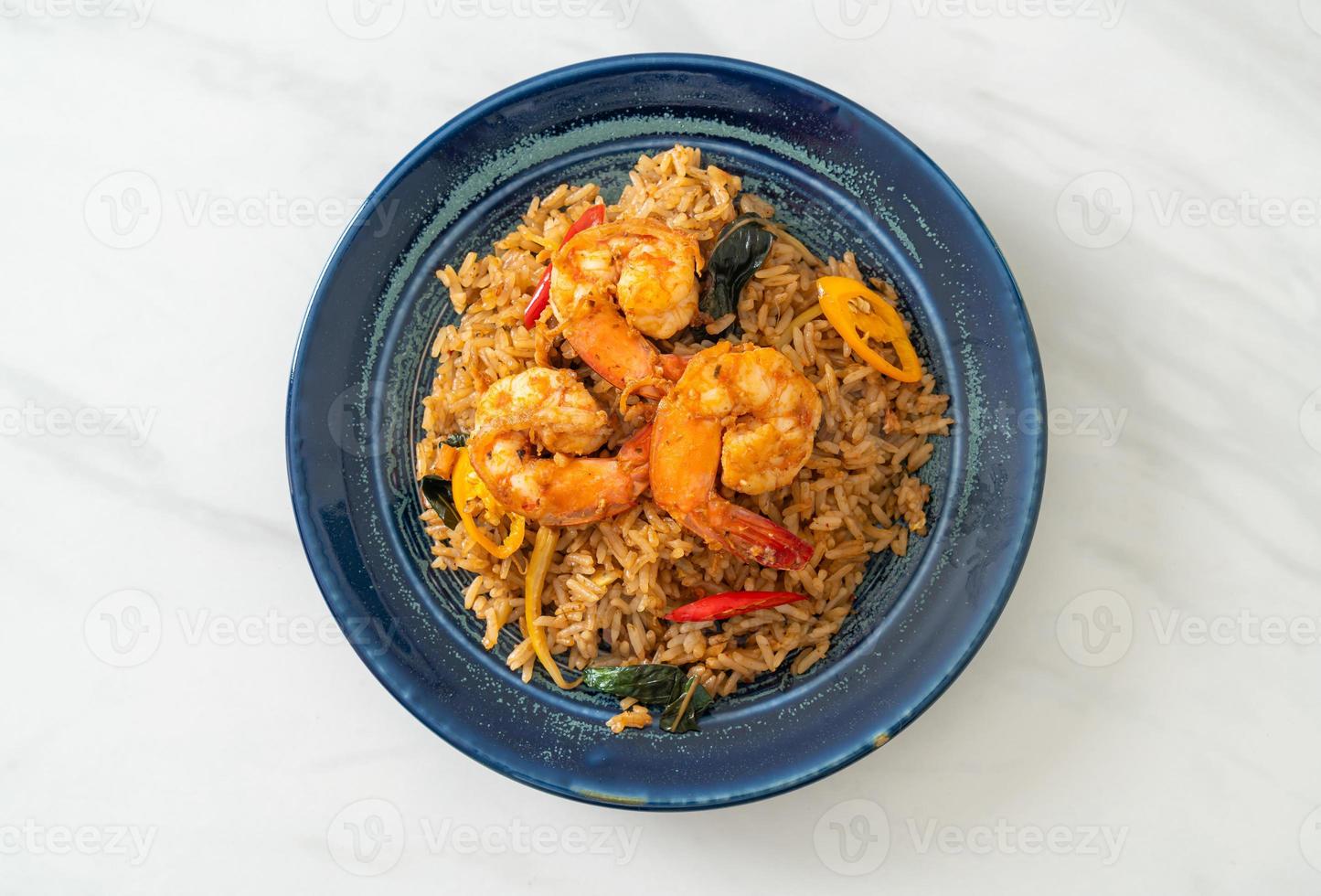 shrimps fried rice with herbs and spices photo