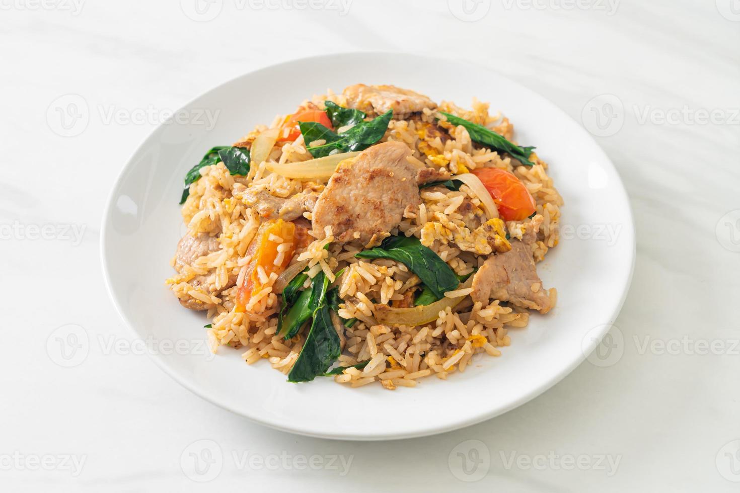 Fried rice with pork on plate photo