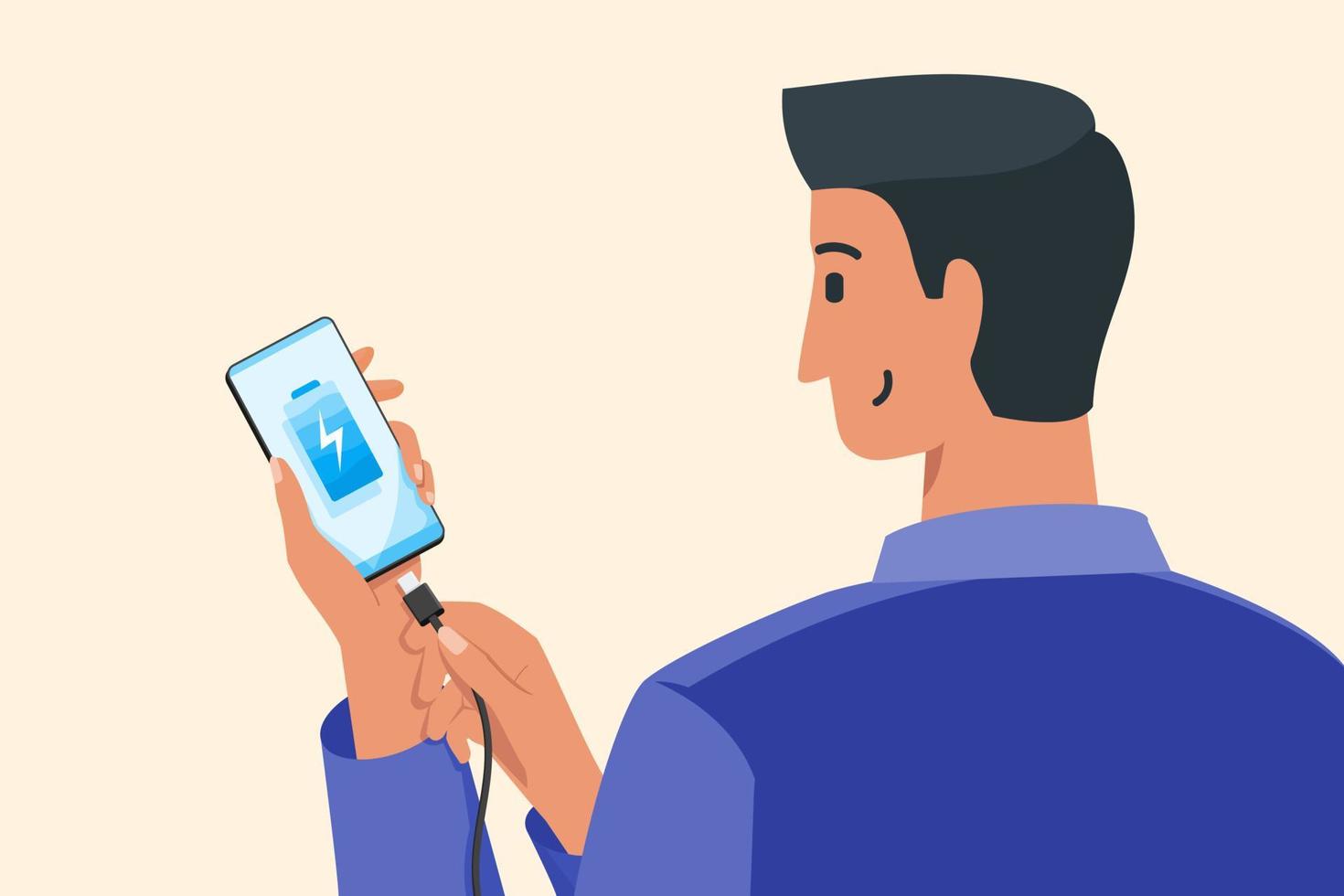 Man Charging Phone with USB Type C Charger Illustration. vector