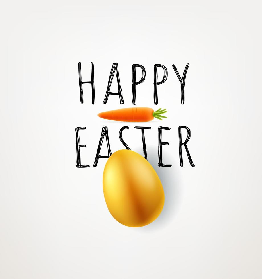 tarjeta de felicitación de vector de feliz pascua con zanahoria y huevo de color