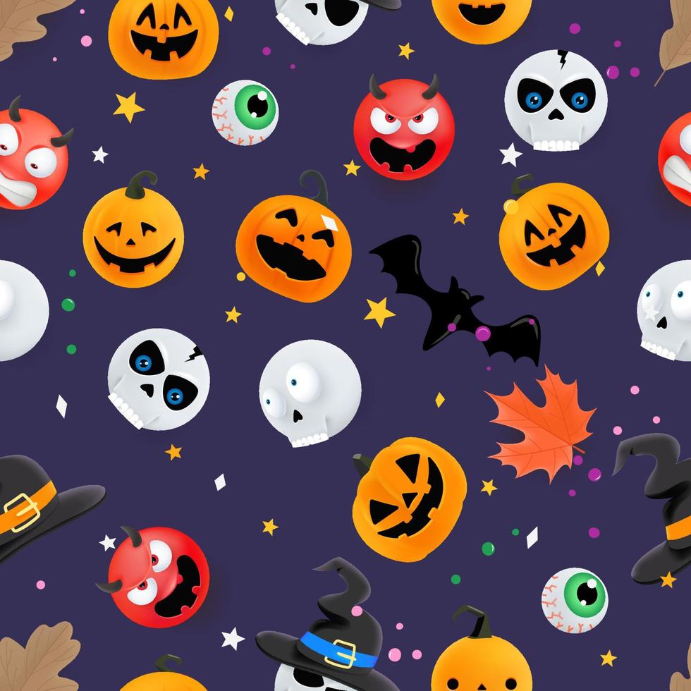 Set of Halloween elements seamless vector pattern