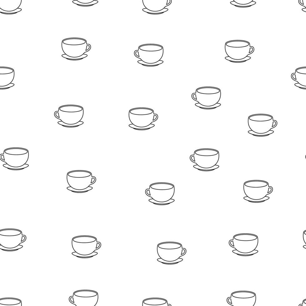 Seamless pattern with coffee and tea cup. Cute vector black and white coffee cup pattern.