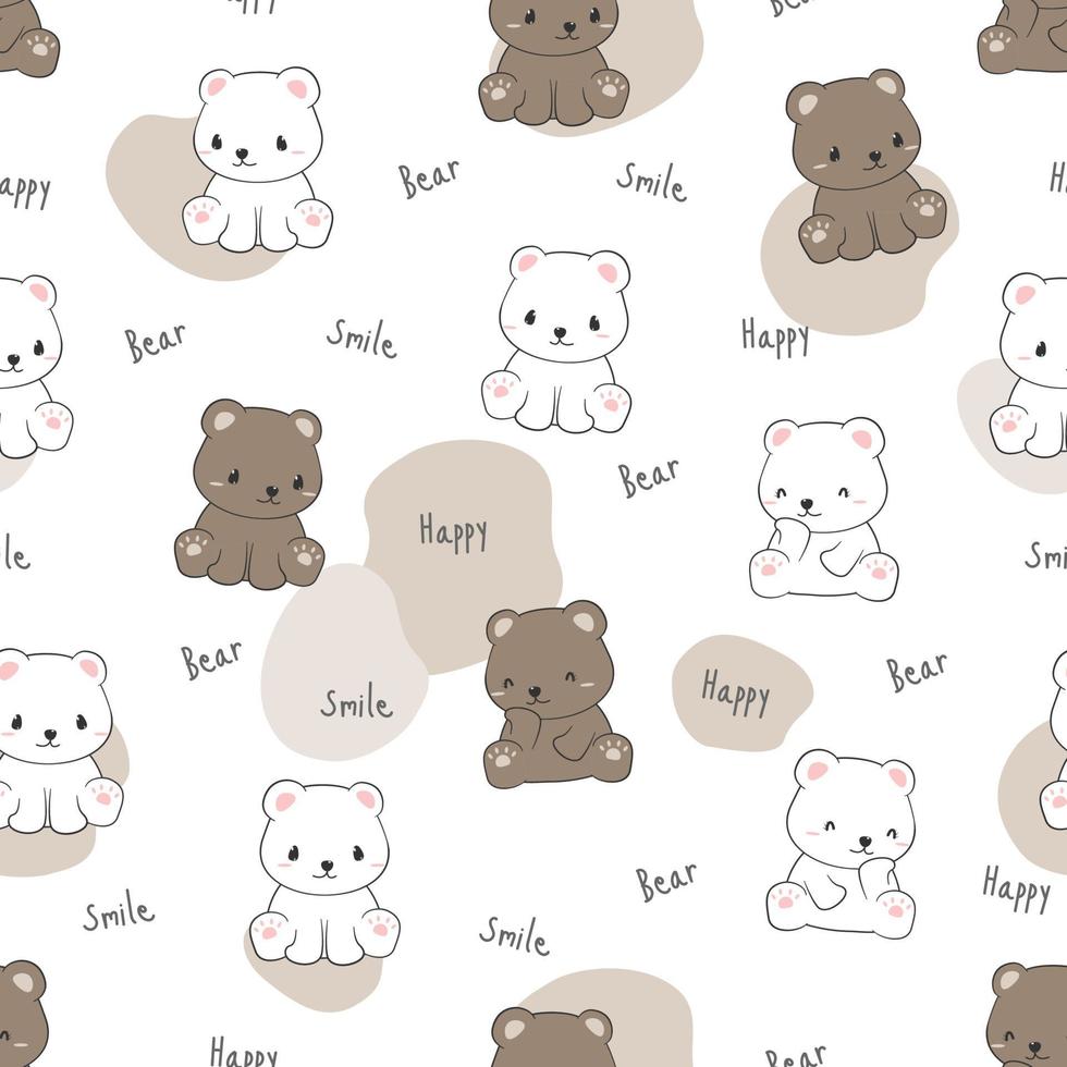 Seamless pattern cartoon doodle with cute polar bear and teddy bear vector