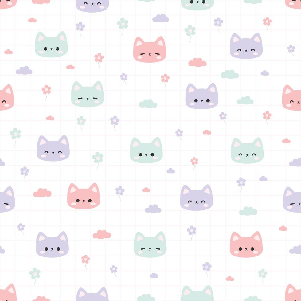 Seamless pattern cartoon doodle with cute kitten cat head vector