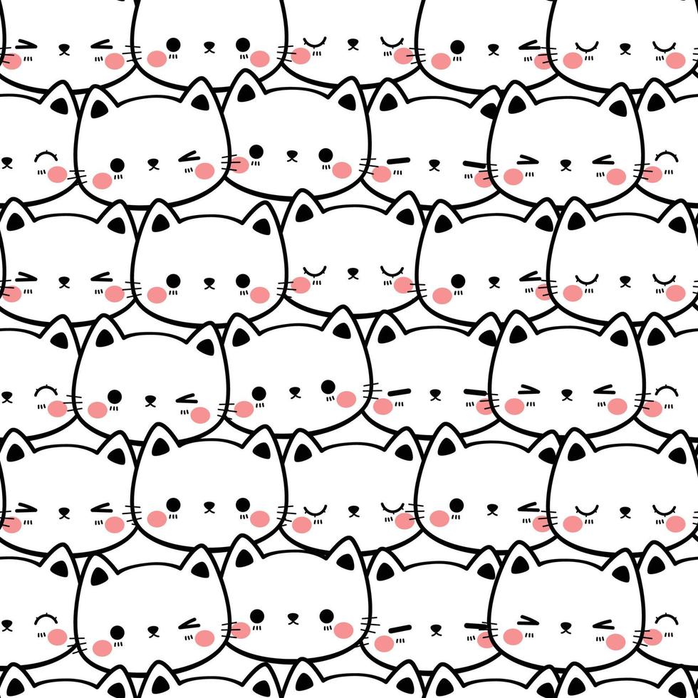 Doodle de dibujos animados de patrones sin fisuras con cabeza de gato lindo gatito vector