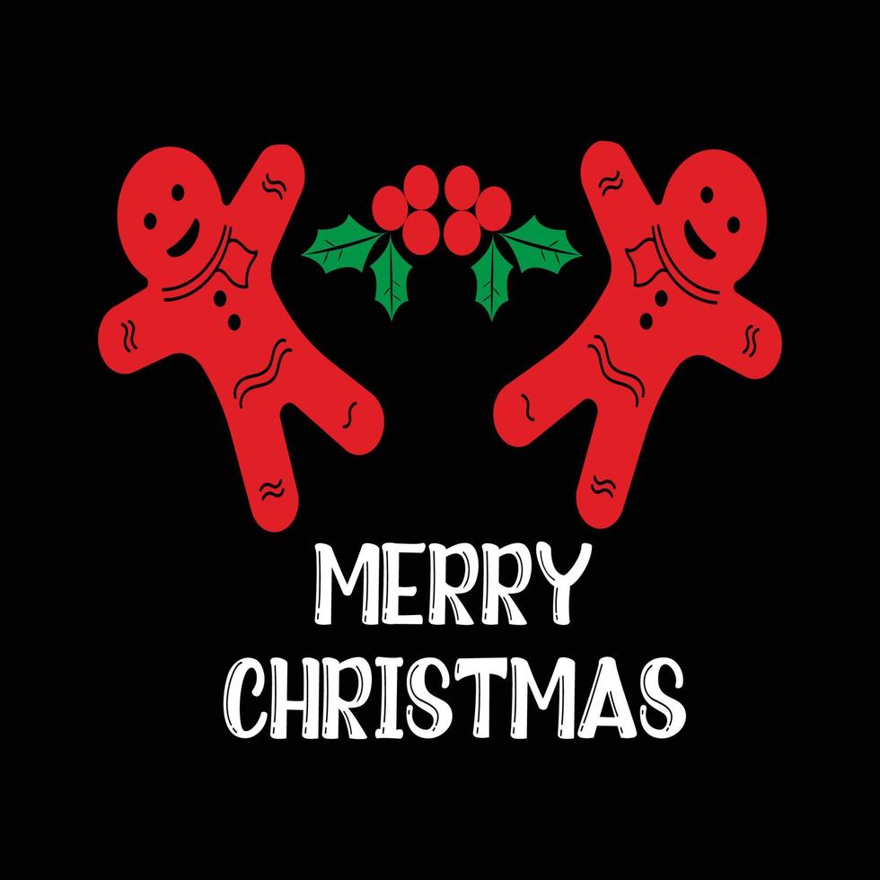 navidad, tipografía de feliz navidad con estampado de camiseta de muñeca vector gratuito