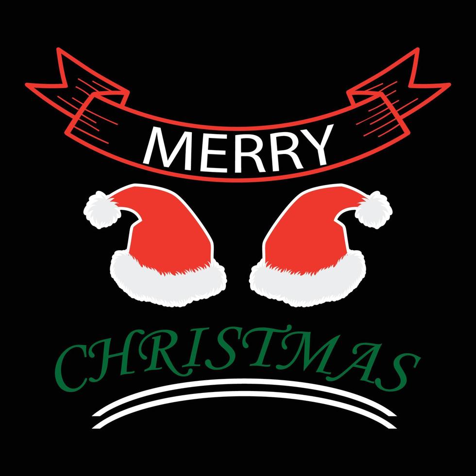 Christmas, Merry Christmas with Christmas hat Typography T-shirt print Free vector