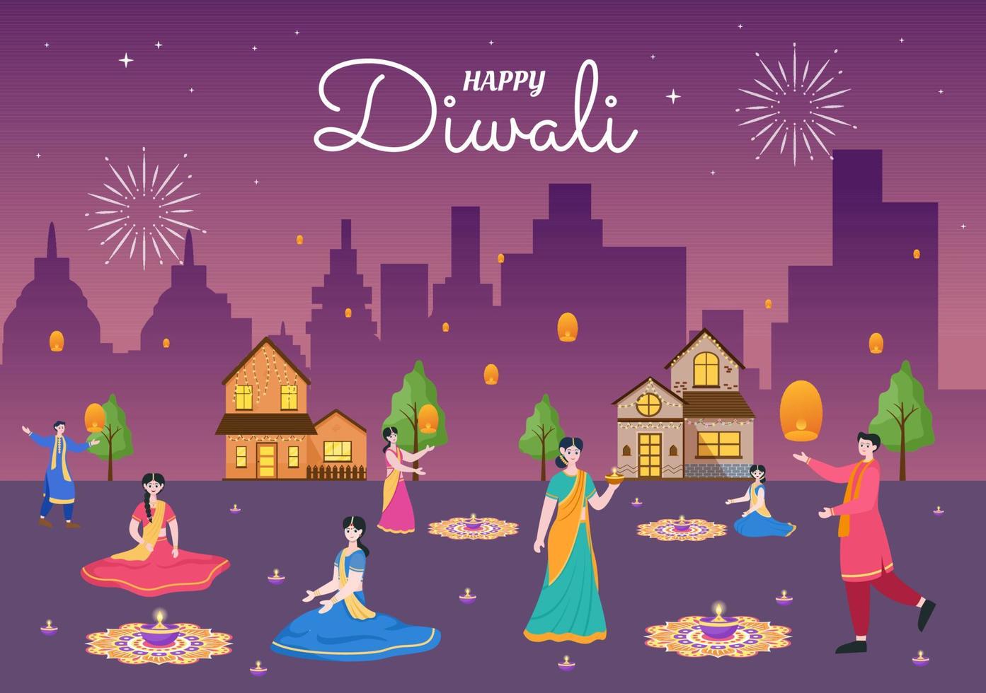 Indian Celebrating Diwali Day Background Vector Illustration