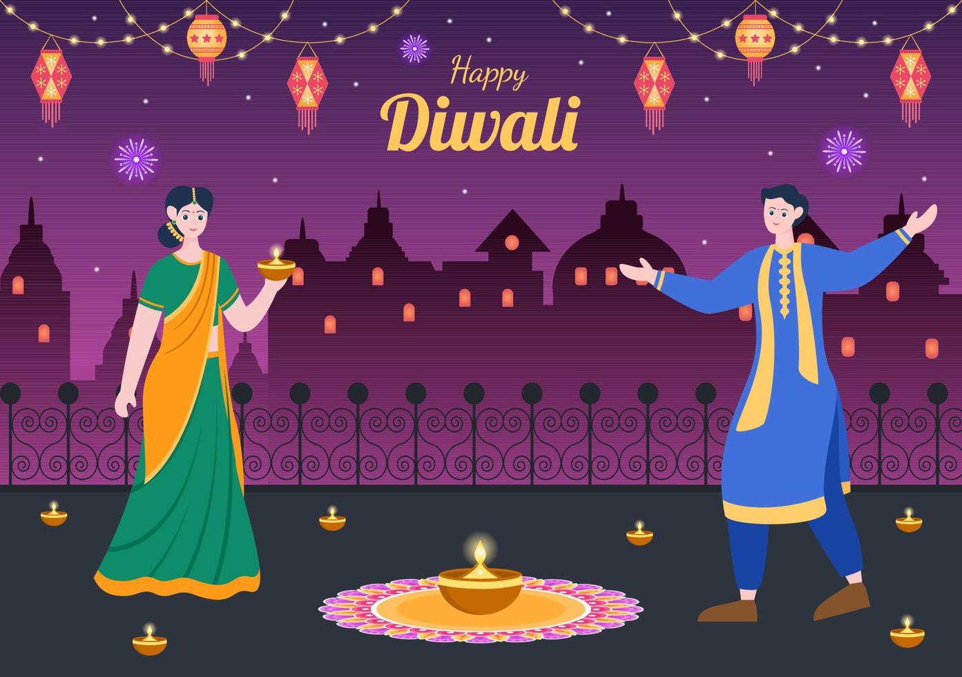 Indian Celebrating Diwali Day Background Vector Illustration