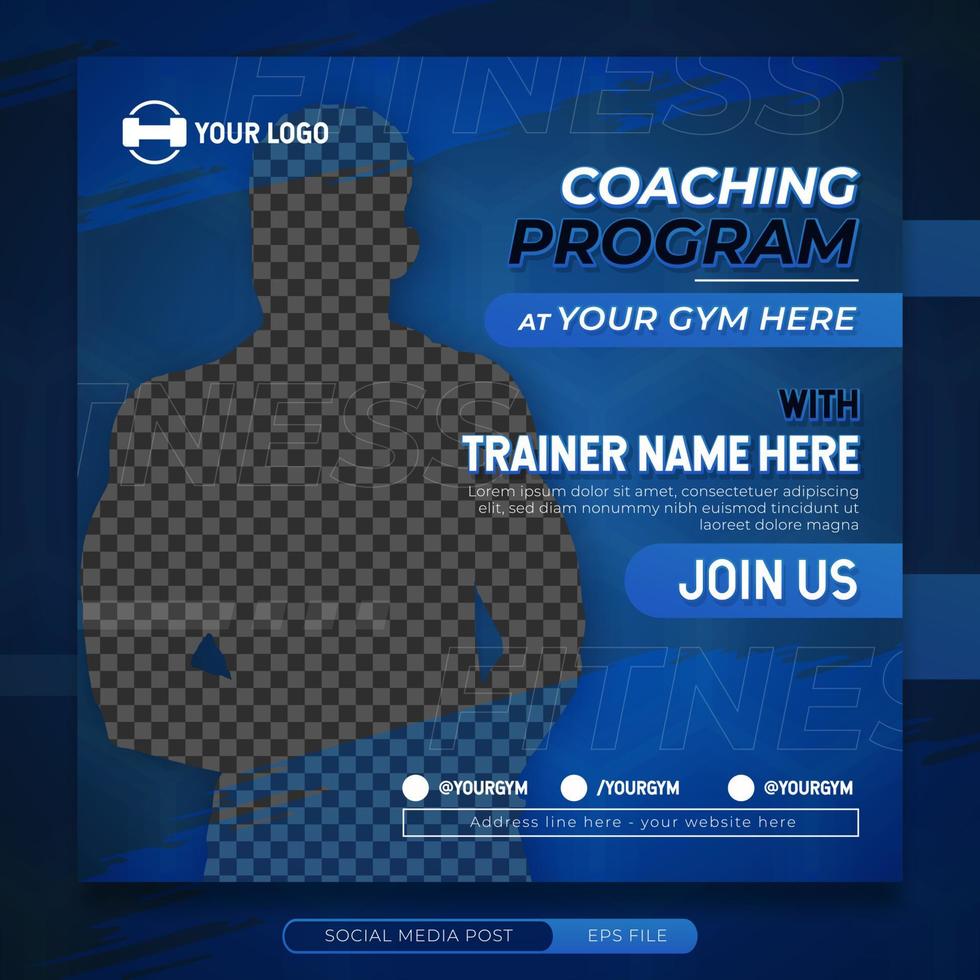 Fitness gym training social media square banner template vector