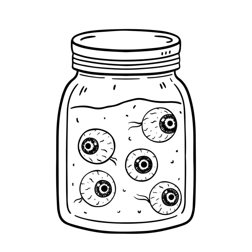 Glass jar with eyeballs in doodle style vector